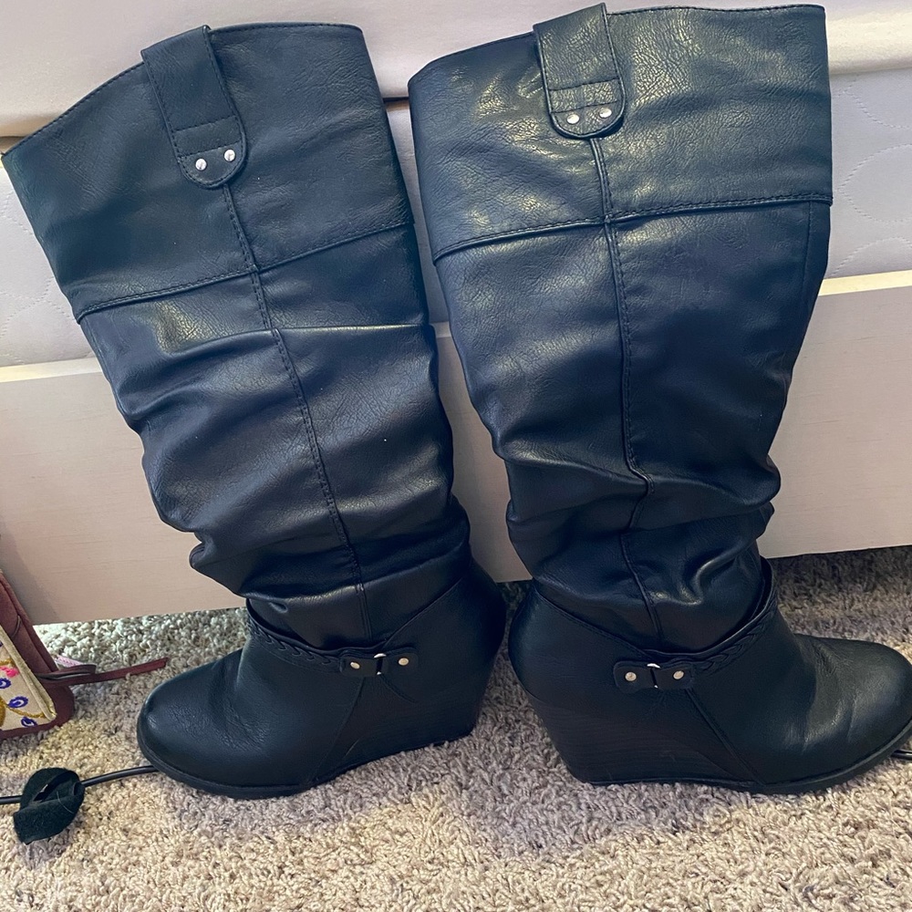 Leather, heeled boots.